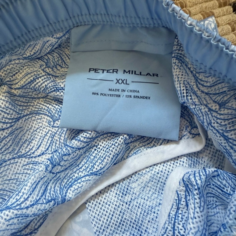 Peter Millar Swim Trunks XXL Blue White Shell Print Board Patchwork Men Shorts - Picture 9 of 9